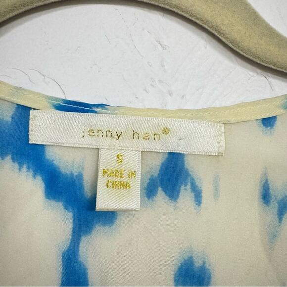 Jenny Han Yellow Blue Silk Beaded Boho Tunic Womens S Beachy Sheer Long Sleeve - Picture 5 of 11